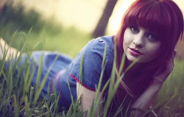 Picture grass, girl, nature, girl, woman, Loriel Andrea
