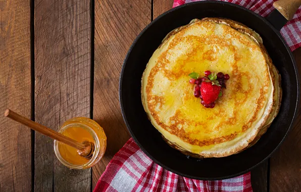 Berries, strawberry, pancakes