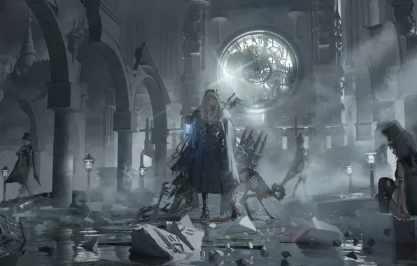 Girls, blood, watch, skeleton, ruins