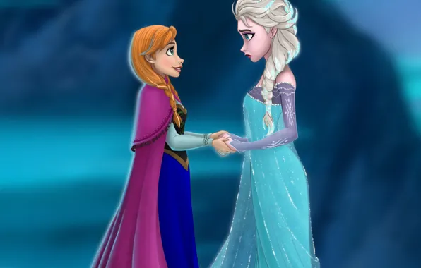 Picture Frozen, Disney, sisters, Anna, Anna, dresses, Disney, Elsa