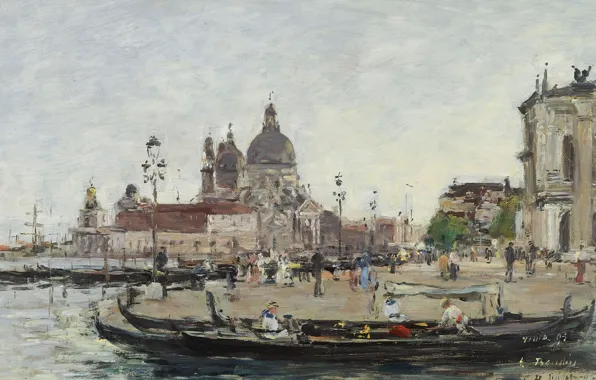 Boat, picture, Cathedral, the urban landscape, Eugene Boudin, Eugene Boudin, Venice. Salute
