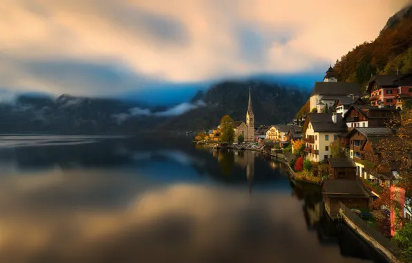 Mountains, the city, Austria, pond, Hallstatt, Hallstatt