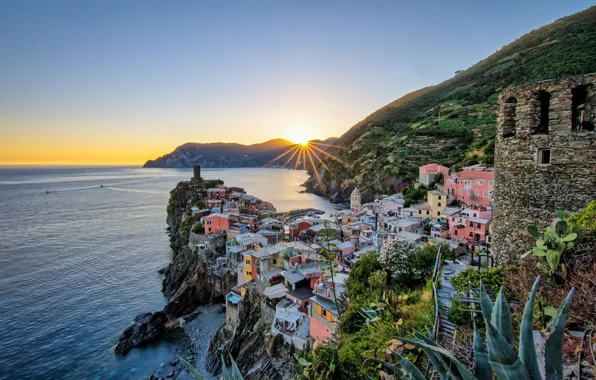 Sea, sunset, home, Italy, Vernazza