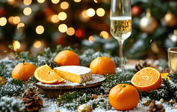 Table, Christmas, New year, Tree, Champagne, New Year's Table