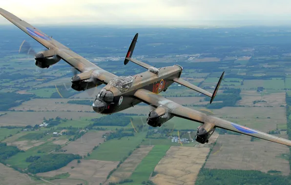 Flight, retro, the plane, landscape, bomber, Avro Lancaster