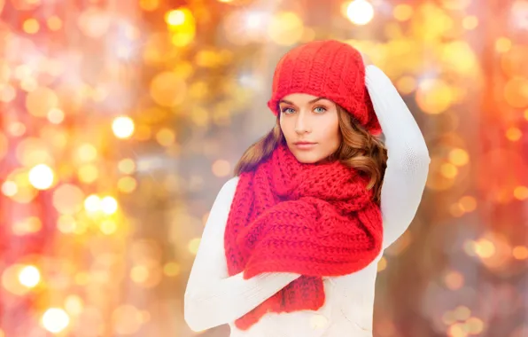 White, look, red, pose, glare, background, hat, portrait