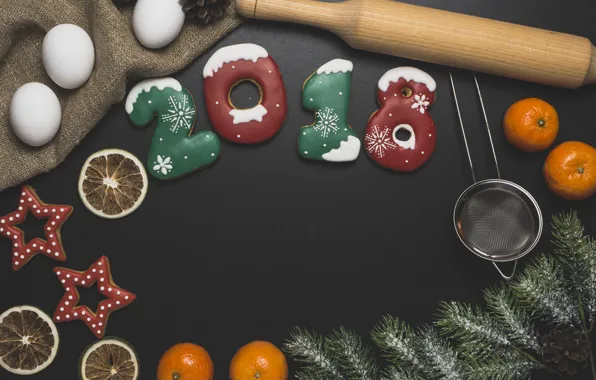 New year, spruce, cookies, citrus, flour