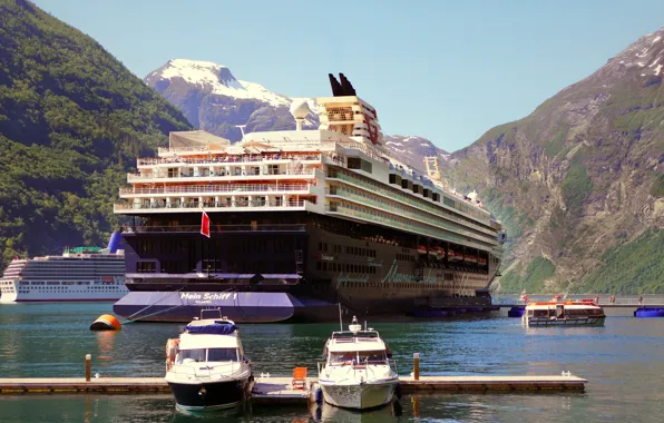 Sea, Mountains, Liner, The ship, Passenger, Passenger liner, Feed, My