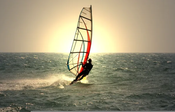Water, man, equipment, windsurfing