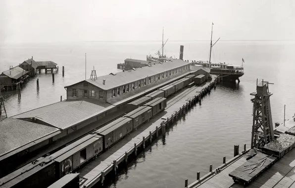Picture retro, ship, train, FL, pierce, USA, Tampa, 1900-the year