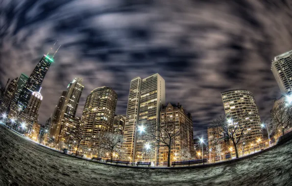 Picture lights, building, Chicago, night city, Chicago, skyscrapers