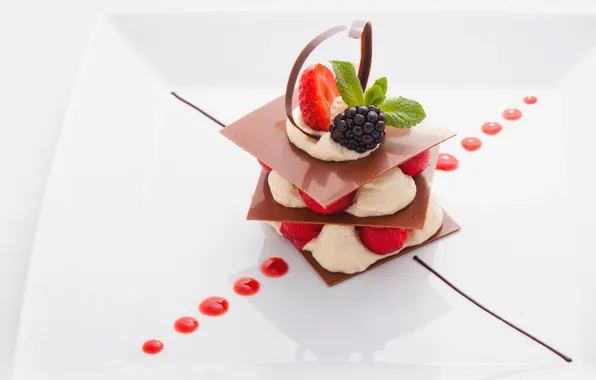 Picture chocolate, strawberry, desert, cream, dessert, BlackBerry, chocolate, strawberry