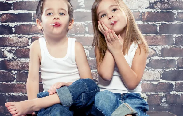Picture children, mood, jeans, boy, candy, girl, girls, stylish