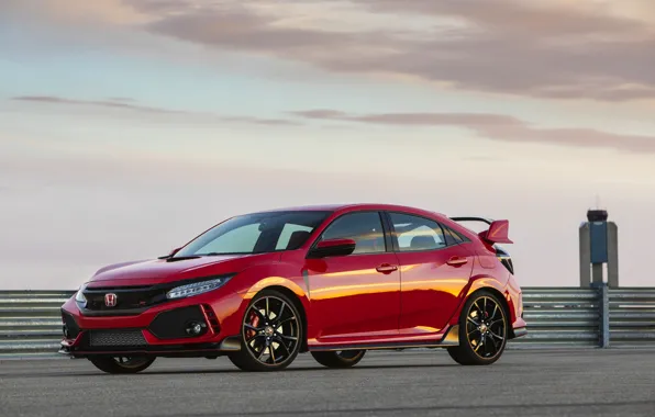 Clouds, red, the fence, Honda, hatchback, the five-door, 2019, Civic Type R