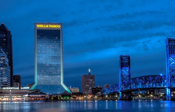 Picture the sky, bridge, river, the building, skyscraper, FL, USA, USA