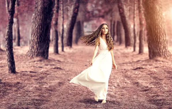Picture girl, trees, dress, Alessandro Di Cicco, Sweet little girl