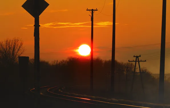 The sky, the sun, sunset, railroad, sunshine, sunset, railway, moldova