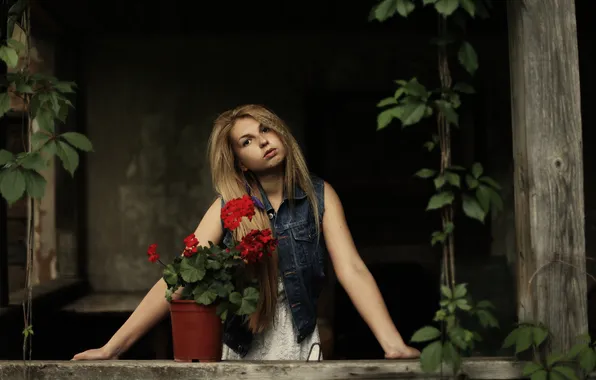 Picture look, girl, flowers