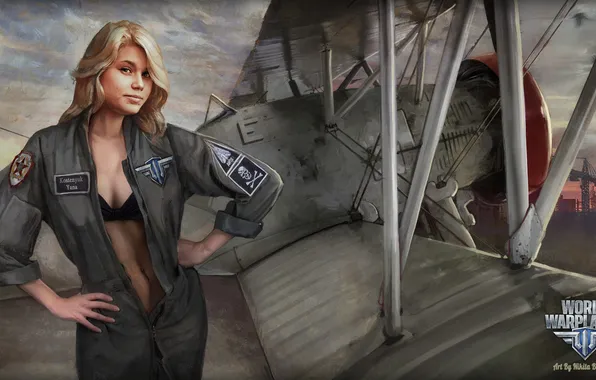 Picture chest, girl, the plane, girl, aviation, air, MMO, Wargaming.net