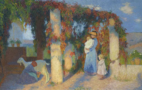 Landscape, picture, gazebo, Henri-Jean Guillaume Martin, Henri Matrin, The Arbour at Marquayrol