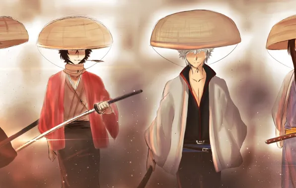 Guy, guys, hats, samurai, Gintama, Gintama