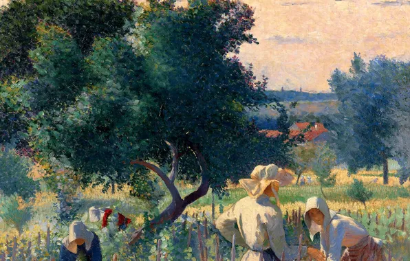 Women, landscape, picture, genre, Henri Edmond Cross, WomenTying the Vine