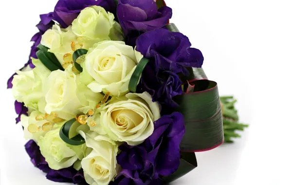 Flowers, roses, bouquet, yellow, purple, composition