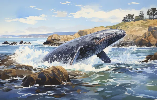 Picture Sea, Stones, Jump, Kit, Digital art, AI art, The Art of Artificial Intelligence, Neural network