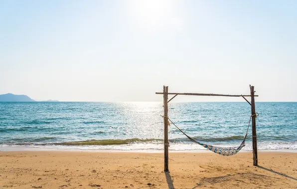 Sand, sea, wave, beach, summer, the sky, shore, hammock