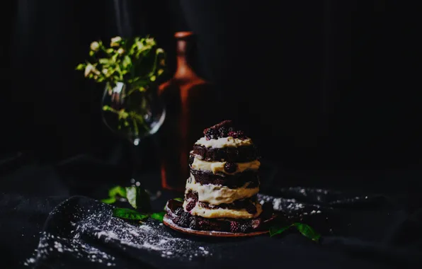 Food, cream, dessert, BlackBerry, cake, sweet