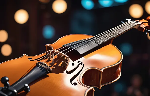 Light, music, the dark background, violin, musical instrument, bokeh, AI art, neural network