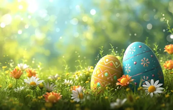 Flowers, holiday, eggs, spring, Easter, painted, eggs, Easter