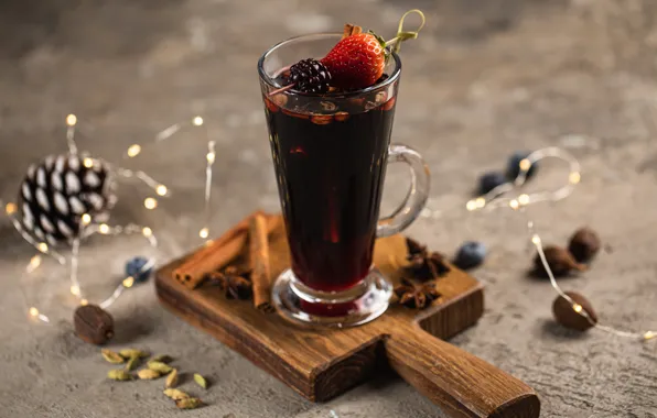 Glass, berries, strawberry, Drink, cinnamon, spices