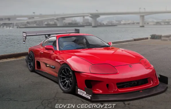 Red, Auto, Bridge, River, Machine, Tuning, Red, Toyota