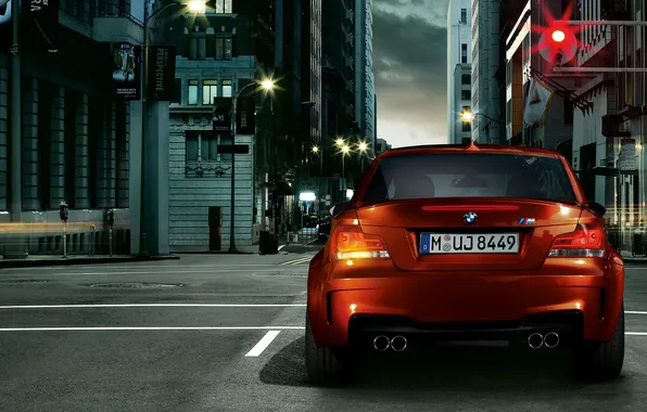 Picture the city, street, BMW, traffic light, BMW, 1 Series, M Coupe, red light