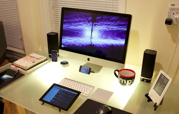 Picture table, iPhone, iPod, furniture, book, monitor, book, Cool Desktop