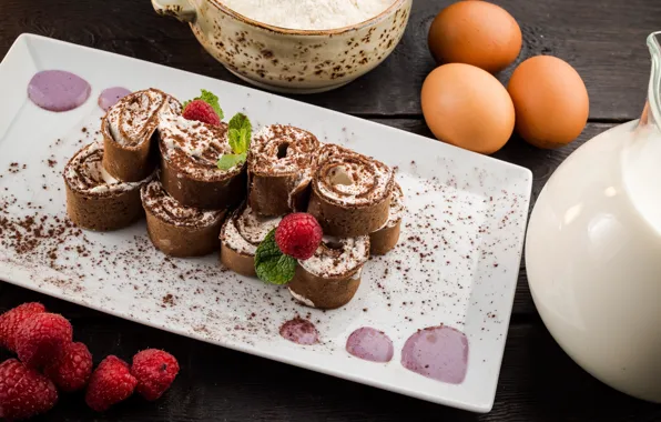 Raspberry, pancakes, dessert, chocolate