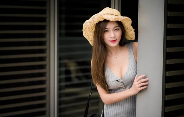 Picture look, girl, smile, hat, dress, Asian