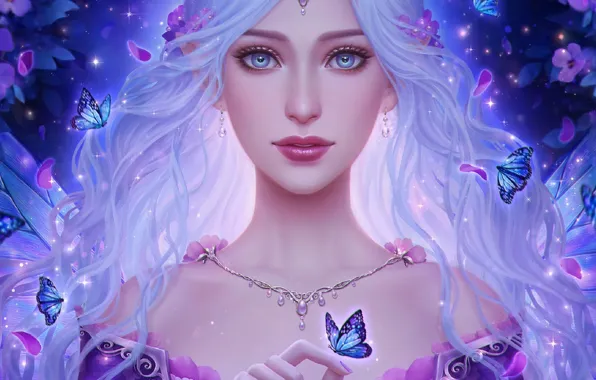Look, girl, decoration, butterfly, hair