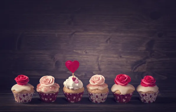 Love, roses, decoration, heart, cream, heart, cakes, Valentine's Day