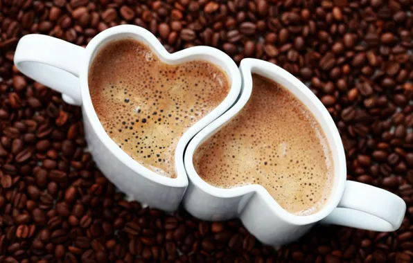 Foam, heart, coffee, grain, Cup, drink
