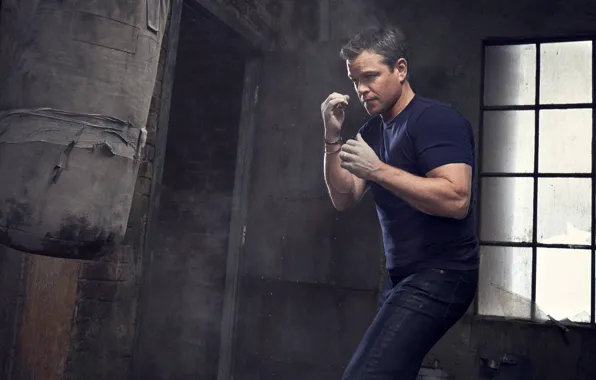 Picture jeans, hands, t-shirt, Boxing, actor, pear, fists, Matt Damon