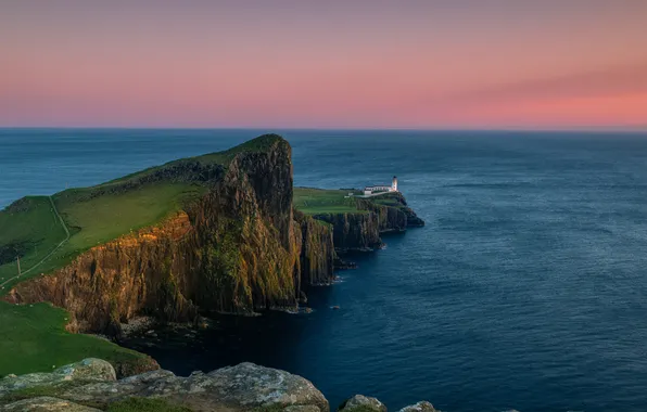 Sea, rocks, shore, lighthouse, Cape