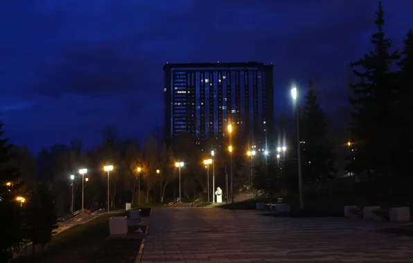 The sky, clouds, building, home, the evening, lights, Russia, architecture