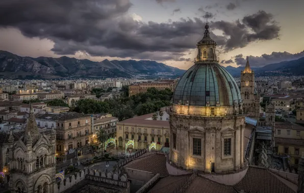 Mountains, building, home, Italy, Church, Cathedral, Italy, Sicily