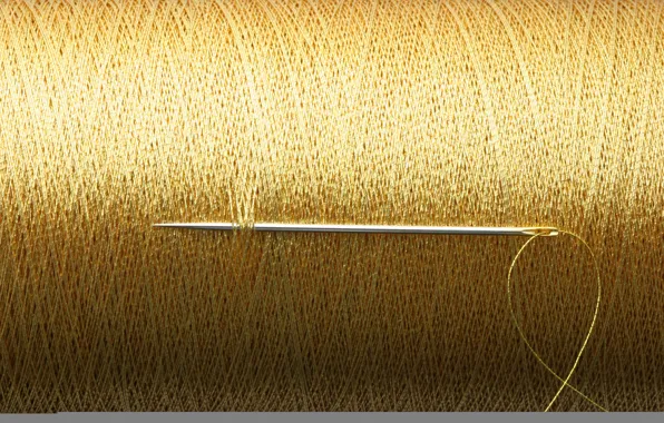 Gold, thread, needle, reel