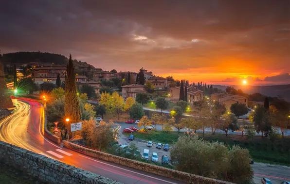Picture road, home, slope, Italy, Tuscany