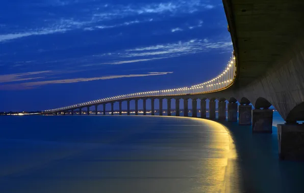 Sea, the sky, clouds, bridge