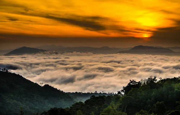 Clouds, landscape, sunset, Sri Lanka