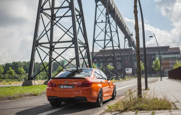 Picture road, machine, posts, BMW, car, back, 3D Design, the pipeline